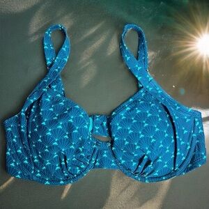Title Nine - Geometric Underwire‎ Bikini Top Navy Blue & Teal Separates Sz. 36DD